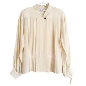 Max Mara 100% Silk Blouse Ivory Pleated Top Quiet Luxury Old Money Retro Classic